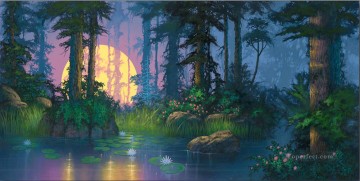 山 Painting - 黄金の夜の熱帯雨林の山々